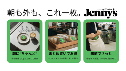 Jenny'sのチョコレートプロテインクッキーで朝ごはん、まとめ買いや駅前で手軽に楽しむシーン