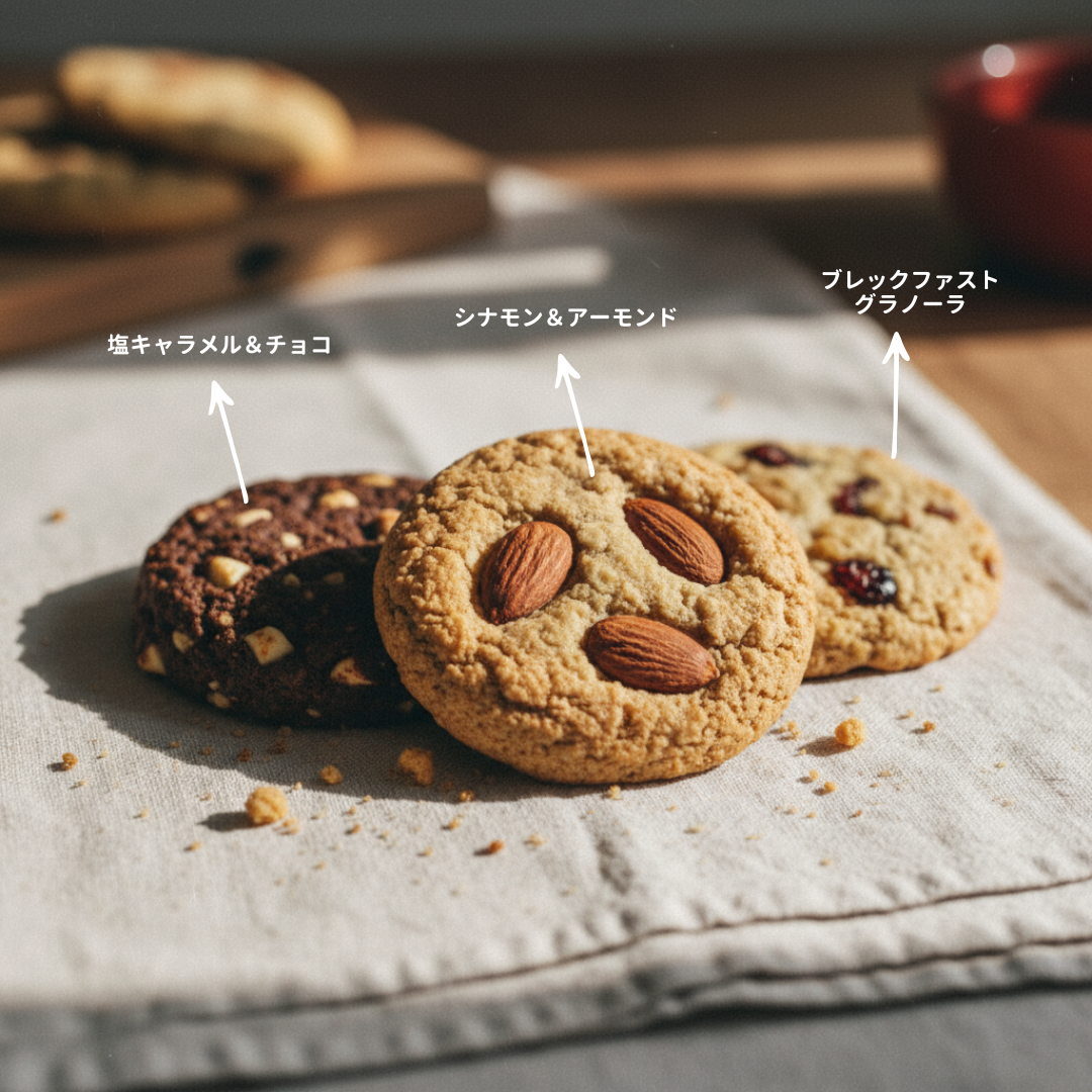 業務用クッキー。グルテンフリー | プロテインクッキー | グラノーラ シナモン 塩キャラメル